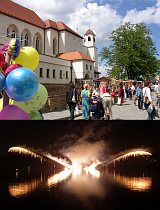 Hrad Špilberk v době oslav, dole ohňostroj na Brněnské přehradě [Enlarge - new window]